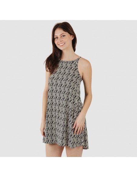 Vestido curto de alças em crepe Malibu bege - preto vestidos-mulher