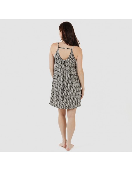 Vestido curto de alças em crepe Malibu bege - preto vestidos-mulher