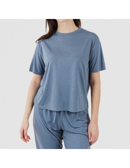Pijama comprido manga curta viscosa mulher liso pijamas-compridos-de-mulher