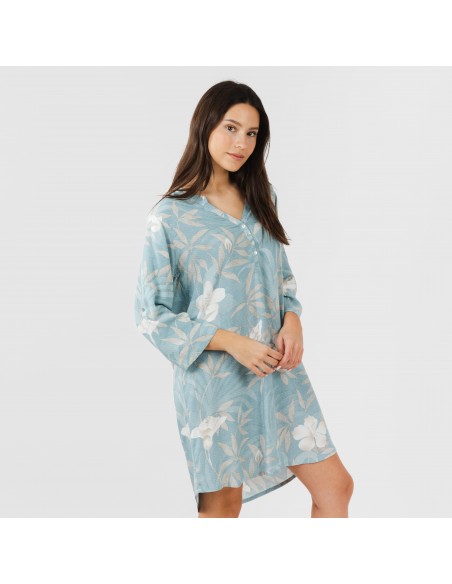 Túnica viscosa Denia azul vestidos-mulher