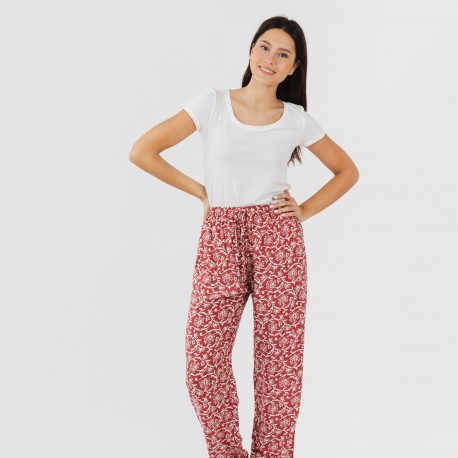 Calças viscosa Reina marsala pantalones-comodos-mujer