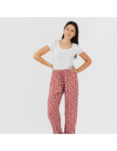 Calças viscosa Reina marsala pantalones-comodos-mujer