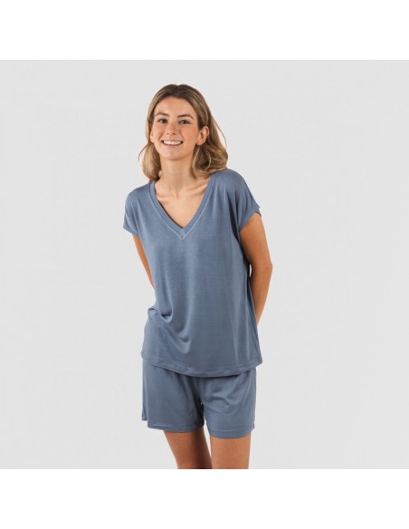 Pijama curto manga fluída viscosa mulher lisos pijamas-curtos-mulher