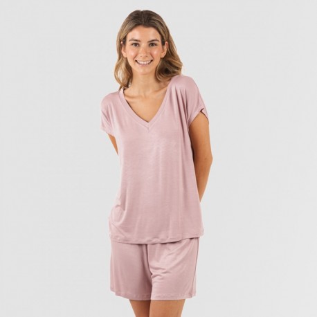 Pijama curto manga fluída viscosa mulher lisos pijamas-curtos-mulher