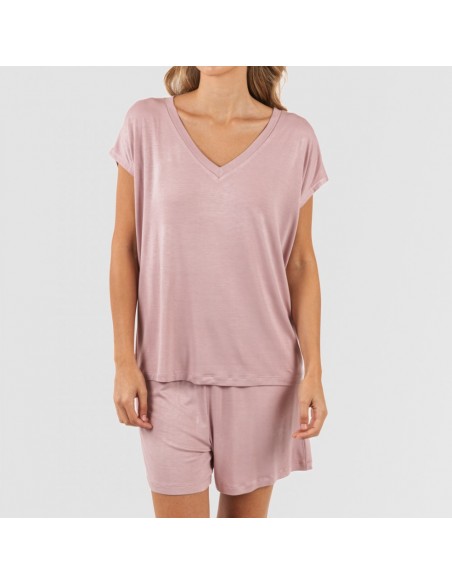 Pijama curto manga fluída viscosa mulher lisos pijamas-curtos-mulher