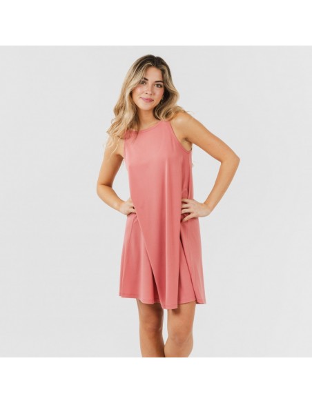 Vestido curto de alças em crepe liso vestidos-mulher