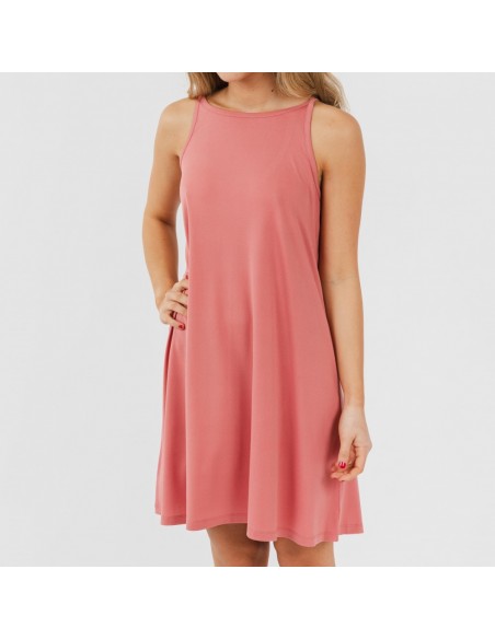 Vestido curto de alças em crepe liso vestidos-mulher