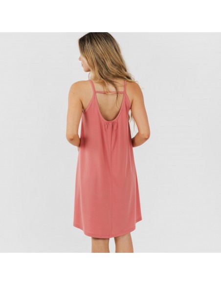Vestido curto de alças em crepe liso vestidos-mulher