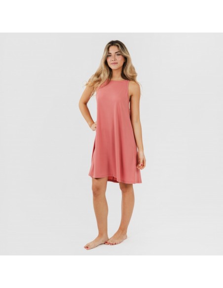 Vestido curto de alças em crepe liso vestidos-mulher