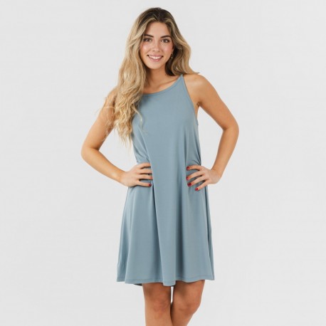 Vestido curto de alças em crepe liso vestidos-mulher