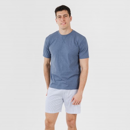Pijama curto algodão homem Lista azul indigo pijamas-curtos-homem