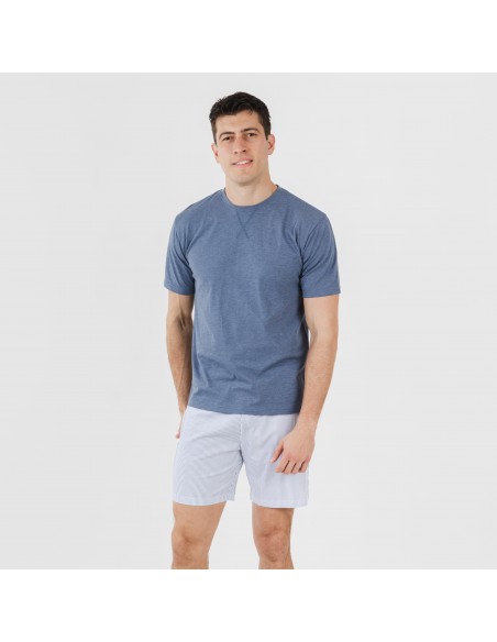 Pijama curto algodão homem Lista azul indigo pijamas-curtos-homem