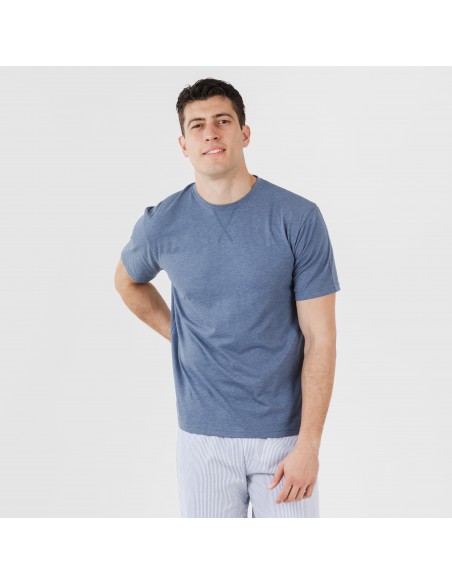 Pijama curto algodão homem Lista azul indigo pijamas-curtos-homem