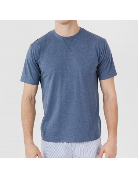 Pijama curto algodão homem Lista azul indigo pijamas-curtos-homem