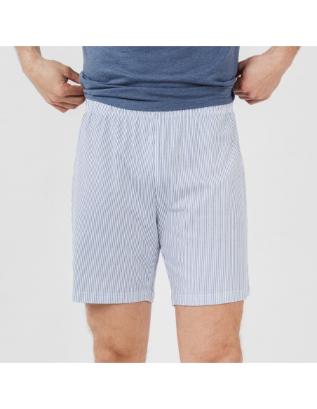 Pijama curto algodão homem Lista azul indigo pijamas-curtos-homem