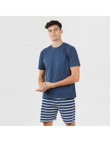 Pijama curto algodão homem Rafa azul marinho pijamas-curtos-homem