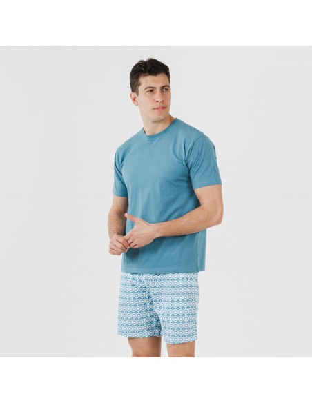 Pijama curto algodão homem Galieni verde azulado pijamas-curtos-homem