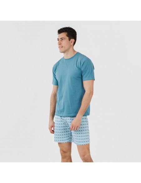 Pijama curto algodão homem Galieni verde azulado pijamas-curtos-homem