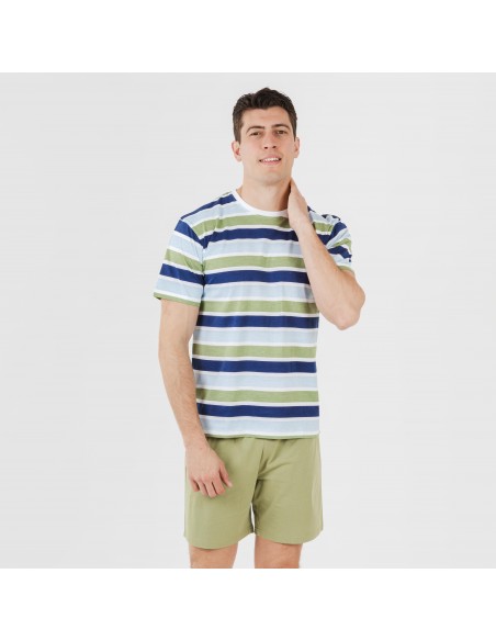 Pijama curto algodão homem Brent verde caça pijamas-curtos-homem