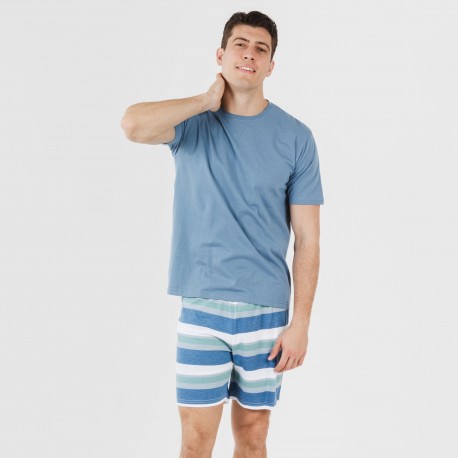Pijama curto algodão homem Raya Mark azul indigo pijamas-curtos-homem