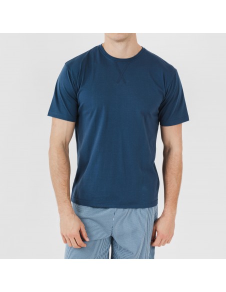 Pijama curto algodão homem Kristoff azul marinho pijamas-curtos-homem