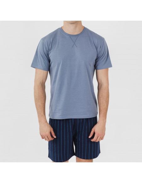 Pijama curto algodão homem Raya Moritz azul indigo pijamas-curtos-homem
