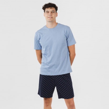 Pijama curto algodão homem Pedro azul indigo pijamas-curtos-homem