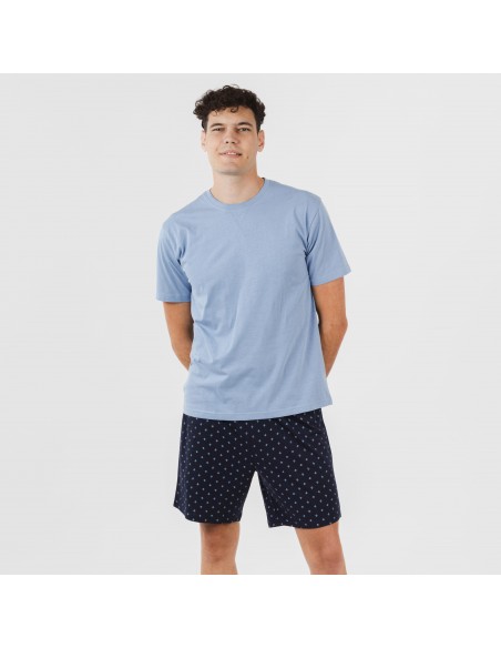 Pijama curto algodão homem Pedro azul indigo pijamas-curtos-homem
