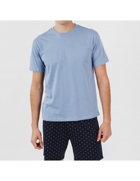 Pijama curto algodão homem Pedro azul indigo pijamas-curtos-homem