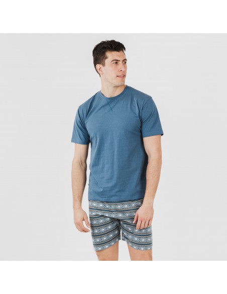 Pijama curto algodão homem Omega azul pijamas-curtos-homem