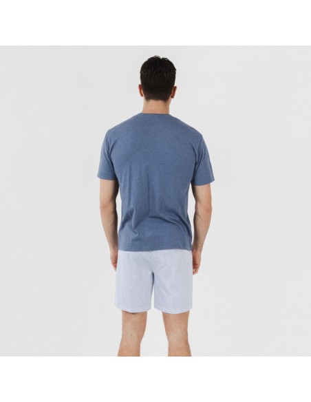 Pijama curto algodão homem Lista azul indigo pijamas-curtos-homem