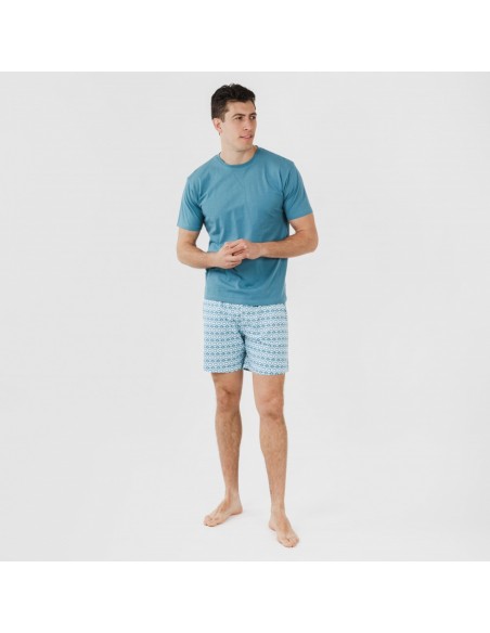 Pijama curto algodão homem Galieni verde azulado pijamas-curtos-homem