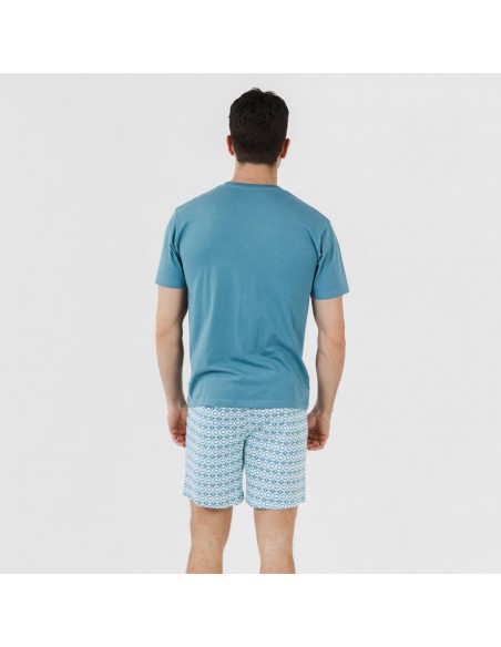 Pijama curto algodão homem Galieni verde azulado pijamas-curtos-homem