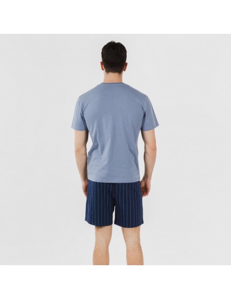 Pijama curto algodão homem Raya Moritz azul indigo pijamas-curtos-homem