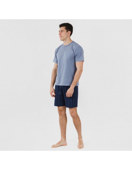 Pijama curto algodão homem Raya Moritz azul indigo pijamas-curtos-homem