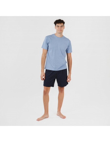 Pijama curto algodão homem Pedro azul indigo pijamas-curtos-homem