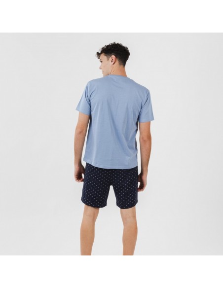 Pijama curto algodão homem Pedro azul indigo pijamas-curtos-homem