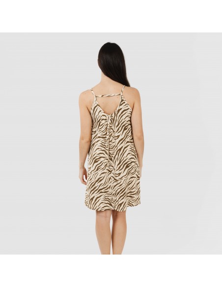 Vestido curto alças crepe Print verde caça vestidos-mulher