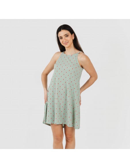 Vestido curto alças crepe Alessia verde vestidos-mulher