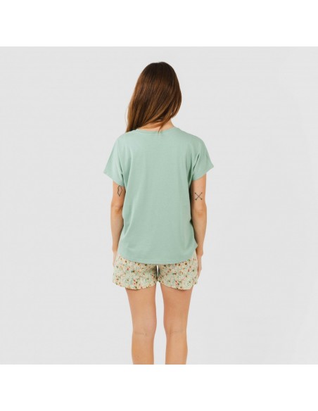 Pijama curto manga fluida algodão mulher Pamela verde pijamas-curtos-mulher
