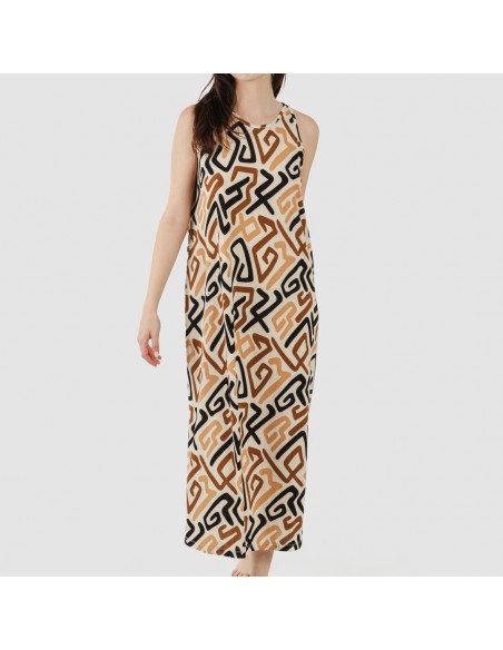 Vestido comprido alças crepe Domeka castanho - preto vestidos-mulher