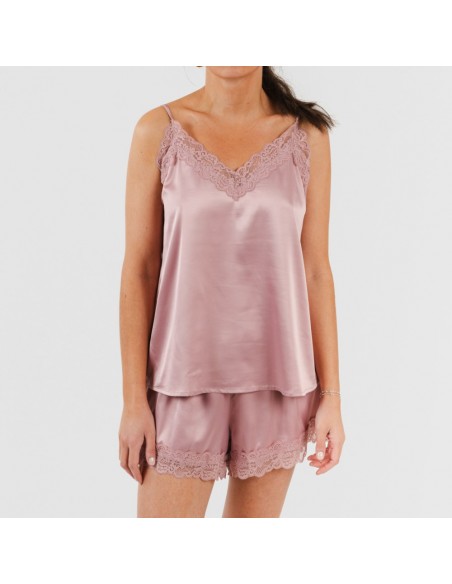 Pijama alças mulher Saten Friday liso roupa-para-estar-por-casa