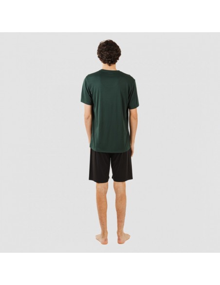 Conjunto desportivo curto técnico homem verde garrafa - preto ropa-deporte-hombre