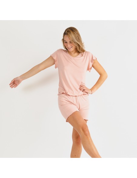 Pijama manga curta mulher soft lisos pijamas-curtos-mulher