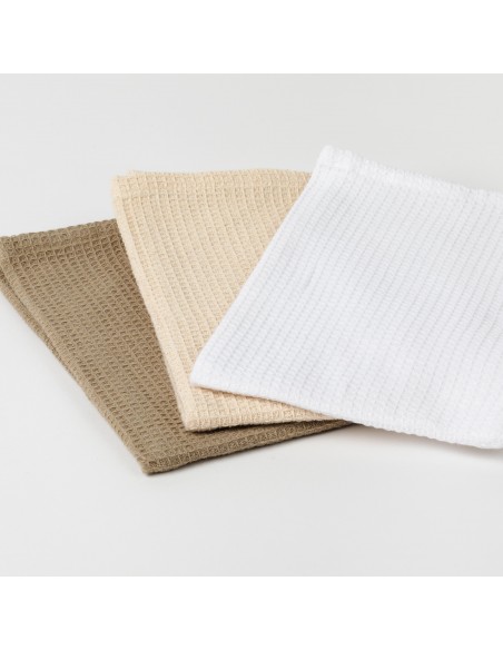 Conjunto 3 panos de cozinha algodão liso topo, natural e branco conjunto-de-panos