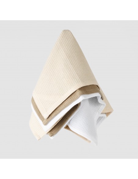Conjunto 3 panos de cozinha algodão liso topo, natural e branco conjunto-de-panos