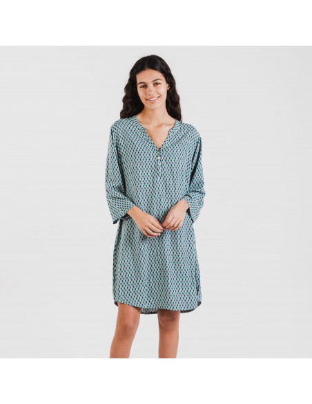 Túnica viscosa Dueña azul vestidos-mulher