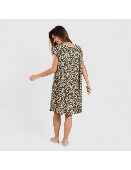 Vestido curto manga fluída crepe Milina verde caça vestidos-mulher