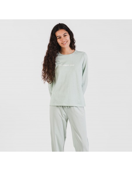 Pijama algodão Denis verde tiffany pijamas-compridos-de-mulher