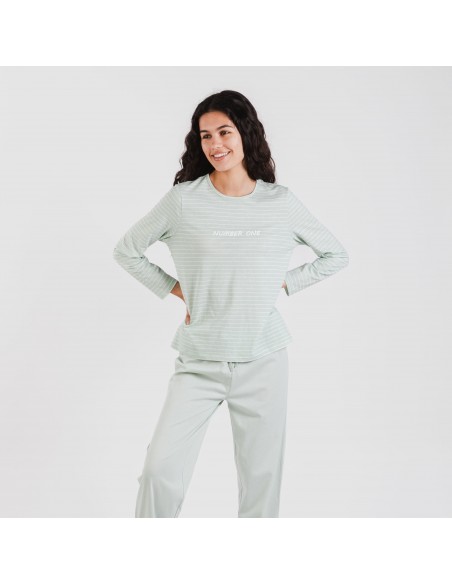 Pijama algodão Denis verde tiffany pijamas-compridos-de-mulher